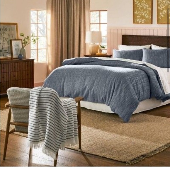 3pc Full/Queen Washed Loop Stripe Duvet Cover Bedding Set Blue - Hearth & Hand - Picture 3 of 5